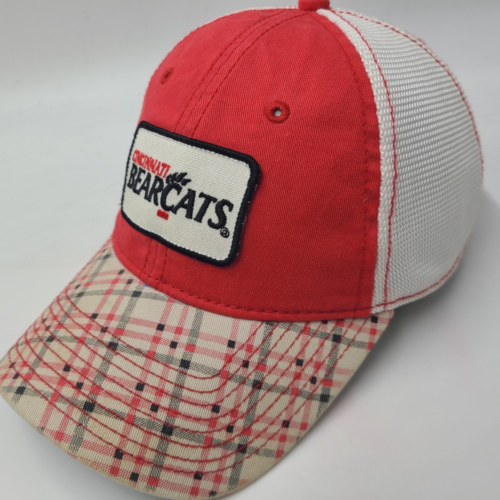 Women Cincinnati Bearcats Hat Strapback Mesh Signatures Red White Plaid NCAA